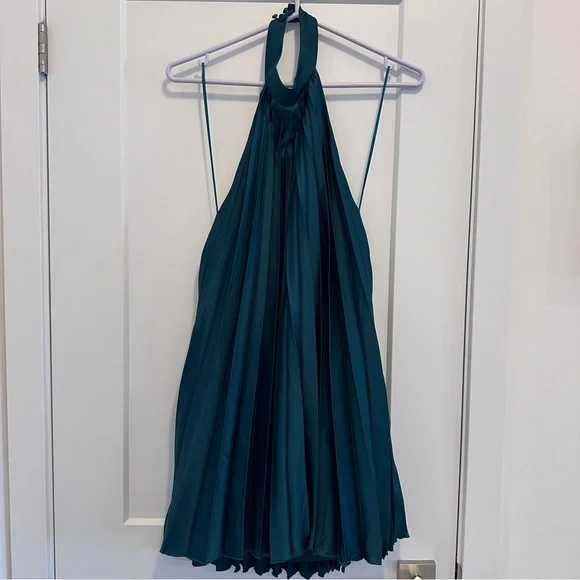 Abercrombie & Fitch Green Giselle Pleated Trapeze Halter Mini Dress Size MP - Picture 2 of 13